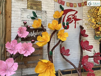 Cành mai đào Bonsai khổng lồ nhiều màu [Thủ công - Nhẹ] D180cm CANHHOA-10